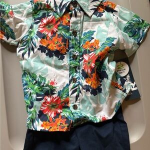Baby Rebels Tropical Floral Kids Button Down Shirt and Navy Short Set